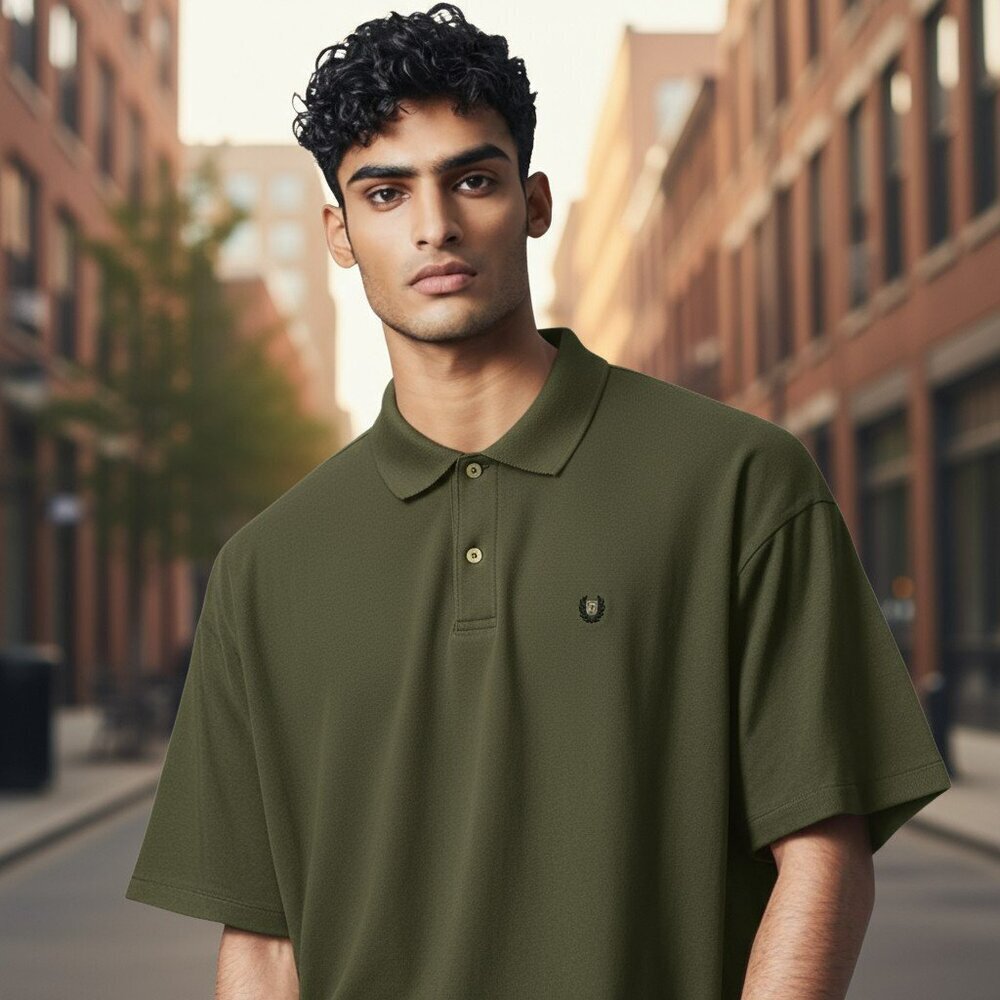 Chaps Mens Large Olive Green Short Sleeve Polo Shirt Casual Collared Top L